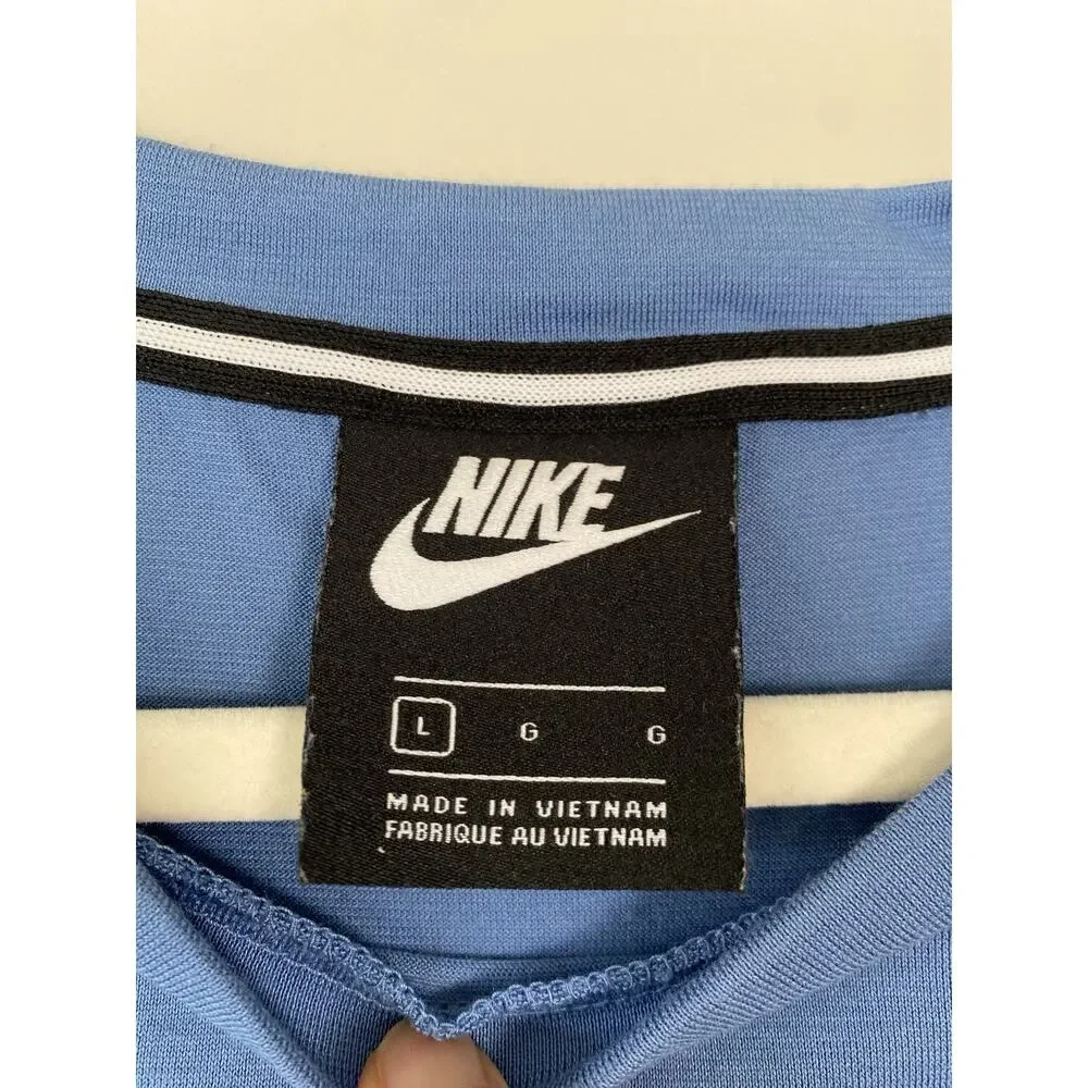 Nike Crop Logo Tee Top Blue White SZ L Activewear Workout Casual Modal Blend